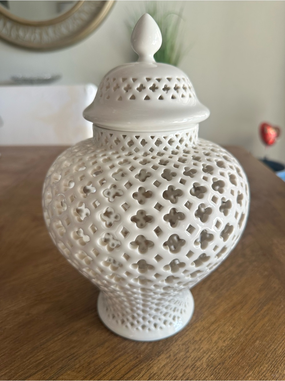 Two's Company White Lattice Ceramic Ginger Jar 12’